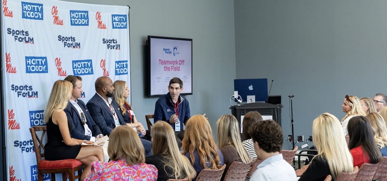 Panelists and audience at the Ole Miss Sports Forum Teamwork Off the Field discussion